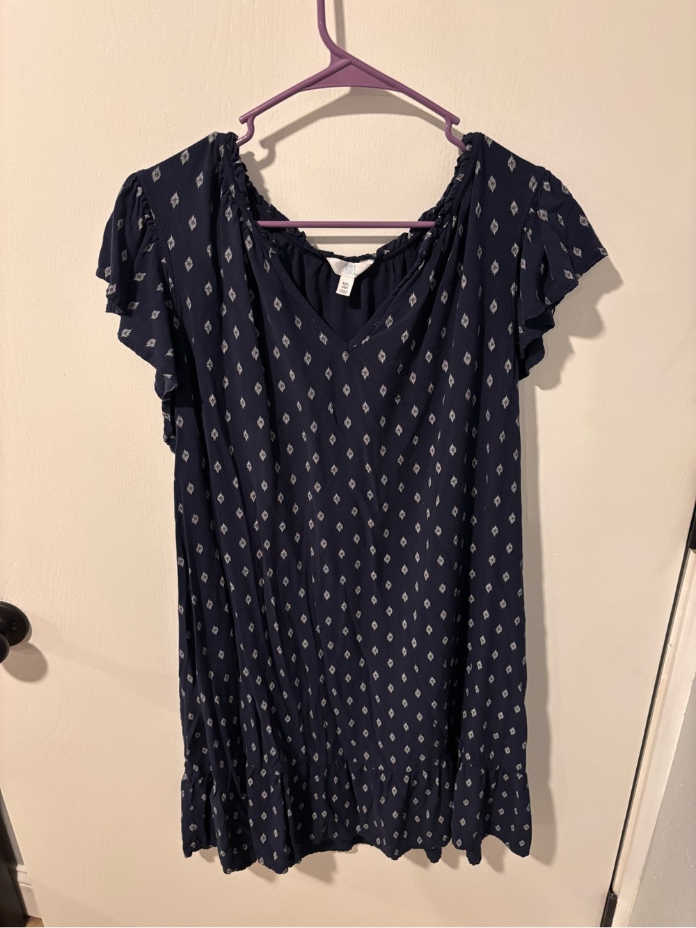 Time and Tru Navy Diamond-Print Casual Dress